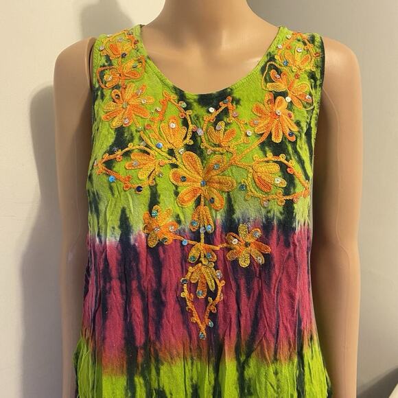 Women 2X Tie Dye Embroidery Colorful Mumu House Dress Tropical Beach Hawaiian - Picture 5 of 11
